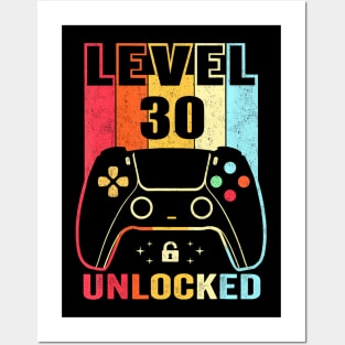 Level 30 Unlocked  Video Gamer 30th Birthday Posters and Art